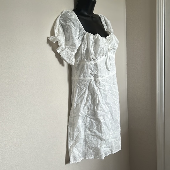 Princess Polly White Rose Eyelet Puff Sleeve Ruched Tie Bust Mini Dress - Picture 7 of 12